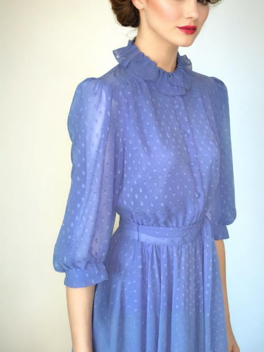 Vintage 80s Blouson Dress Blue