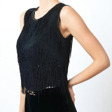 Haut camisole perlé noir vintage des années 60