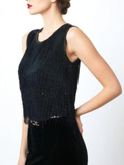 60s Vintage Black Beaded Camisole Top