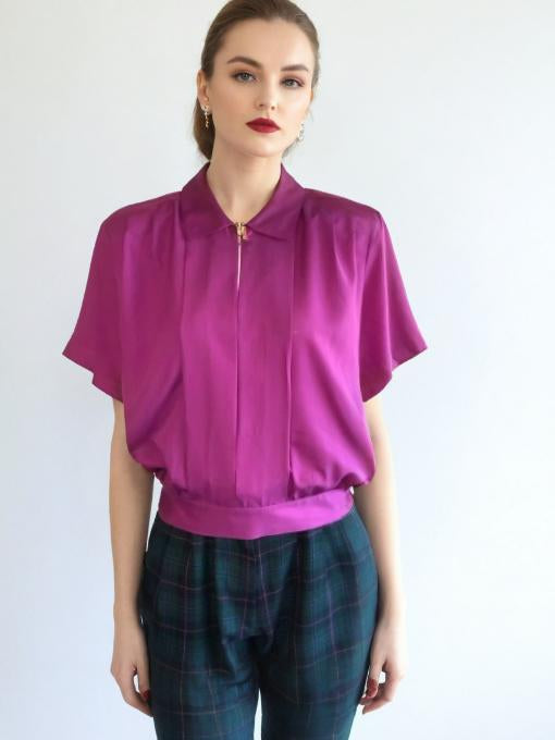 Vintage 80s Blouse Pink Short Sleeve