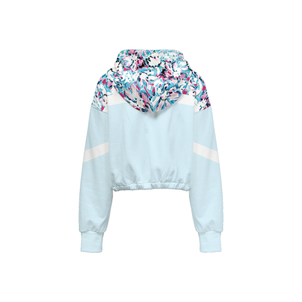 Pale Blue Floral Cropped Bomber Jacket