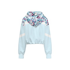 Pale Blue Floral Cropped Bomber Jacket