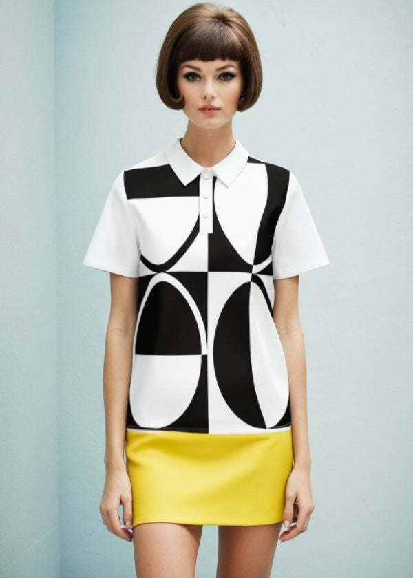 60s Monochrome Polo Top Retro