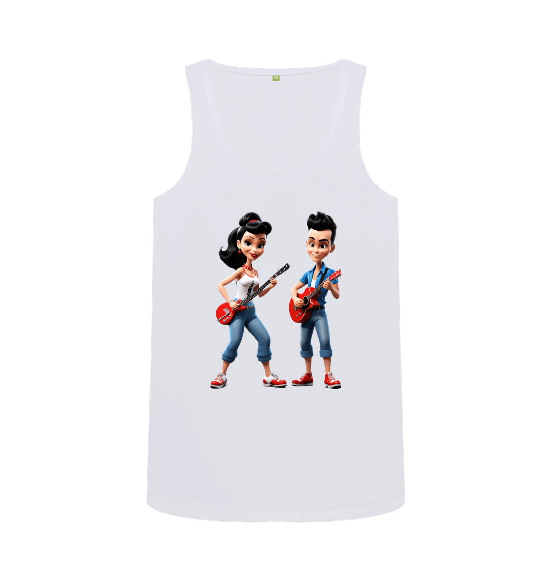 50s Style Organic Cotton Vest Graphic Rockabilly Couple White