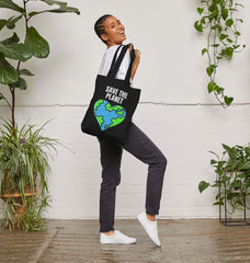 Save the Planet Organic Cotton Tote Bag Black