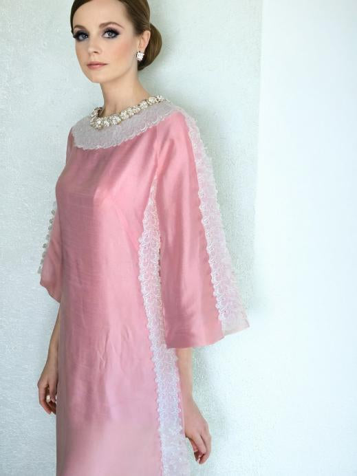 60s Vintage Pink Bridesmaid Dress Wedding Gown Formal