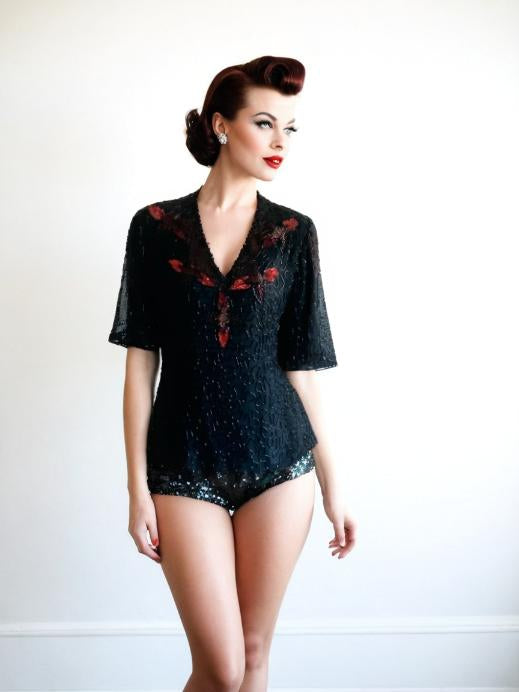 Vintage 50er Jahre Stil Rockabilly Top Seide