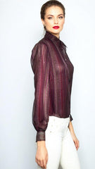 Vintage 80s Ruffle Blouse Burgundy