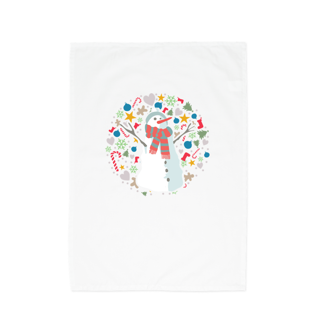 Christmas Snowman Printed Tea Towel White One Size