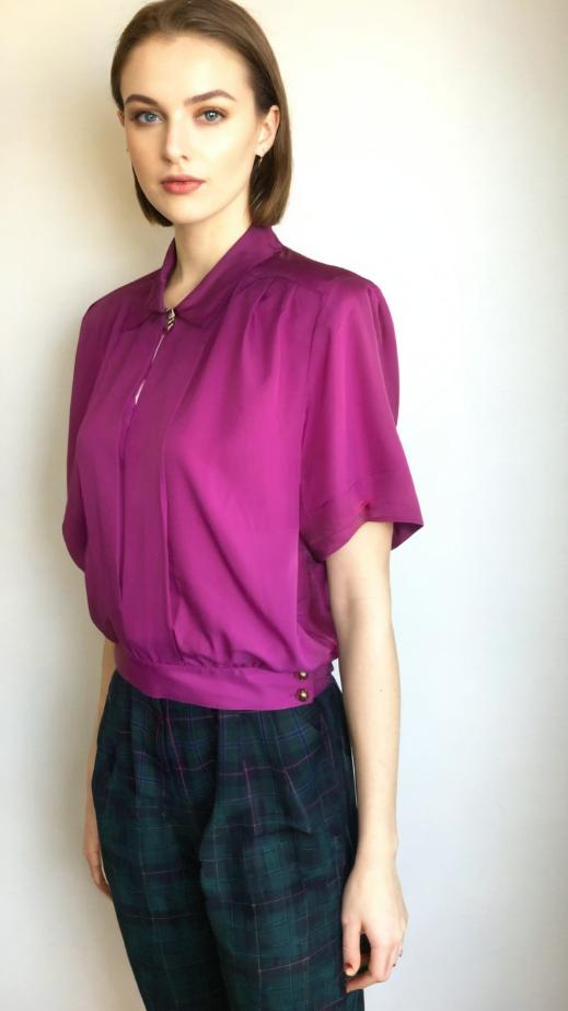 Vintage 80s Blouse Pink Short Sleeve