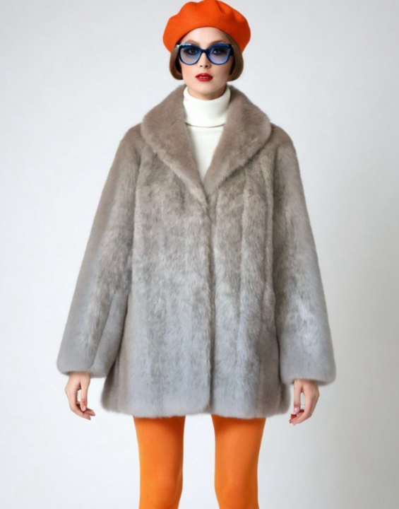 Vintage 60s Mod Faux Fur Coat Silver Grey