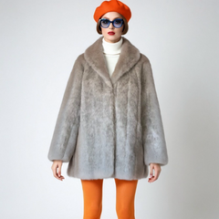 Vintage 60s Mod Faux Fur Coat Silver Grey