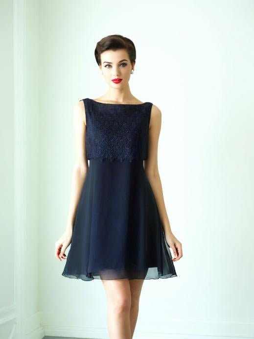 Vintage 50s Cocktail Dress Chiffon Navy Blue