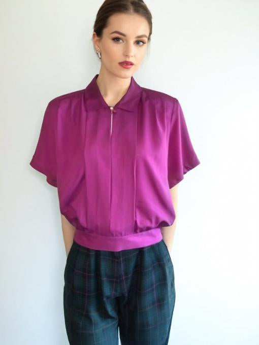 Vintage 80s Blouse Pink Short Sleeve