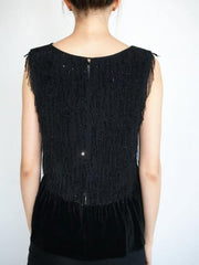 60s Vintage Black Beaded Camisole Top