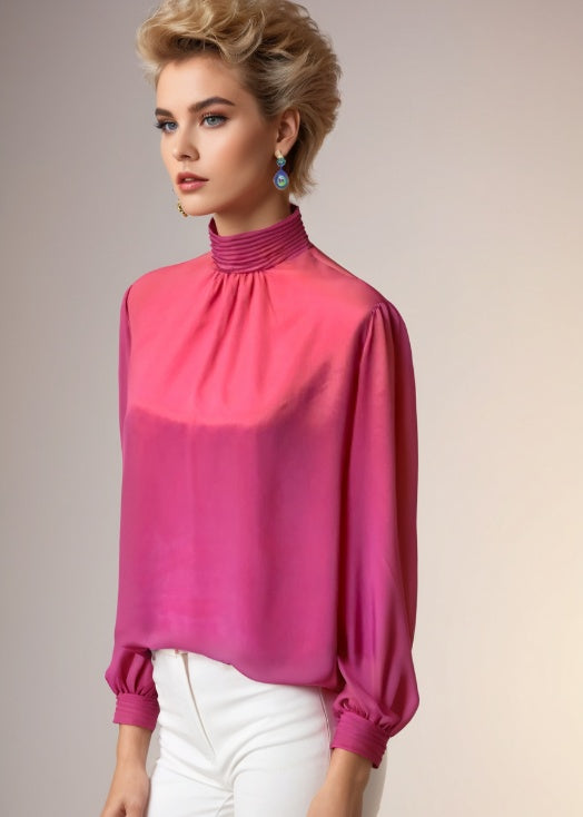 Vintage Pink Blouse High Neck