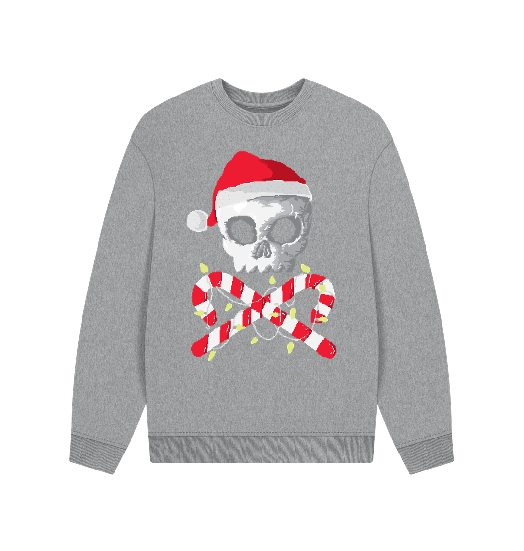 Christmas Sweatshirt Graphic Skull Athletic Grey