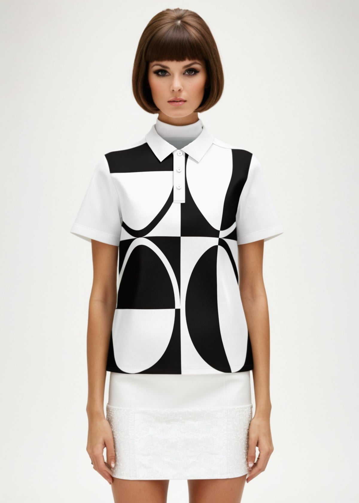 60s Monochrome Polo Top Retro