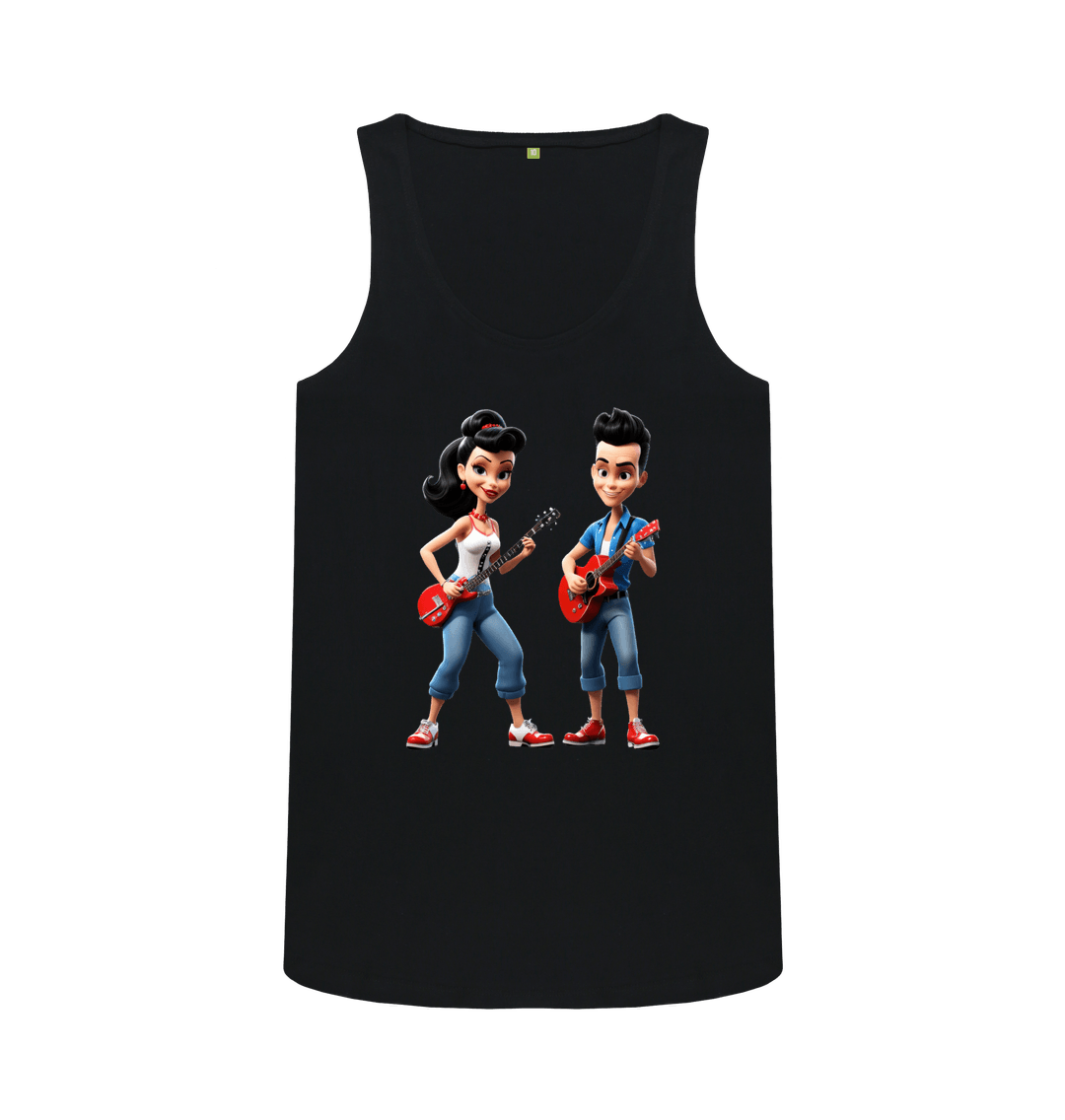 50s Style Organic Cotton Vest Graphic Rockabilly Couple Black