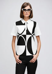 60s Monochrome Polo Top Retro