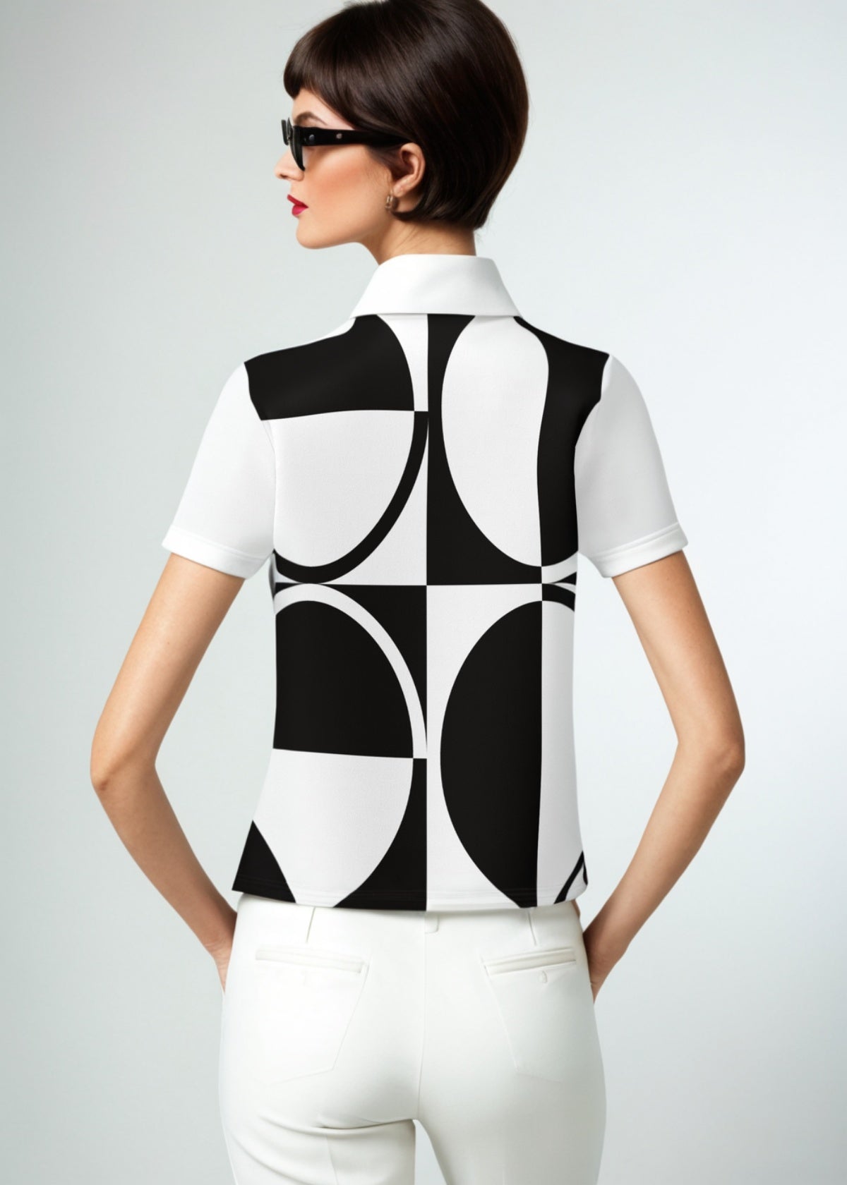 60s Monochrome Polo Top Retro