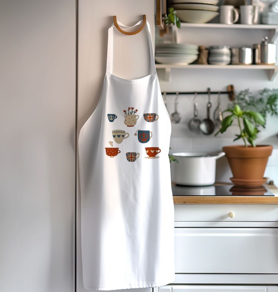 British Tea Cups Organic Cotton Kitchen Apron