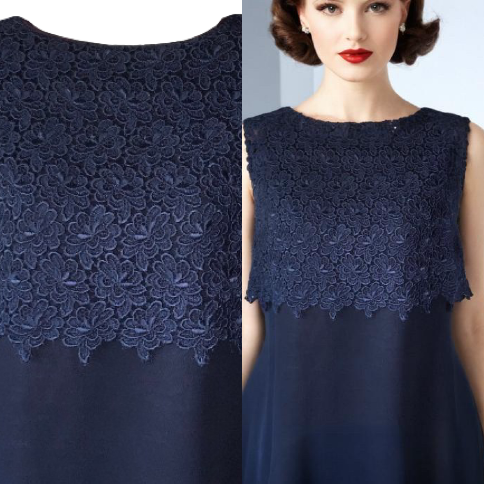 Vintage 50s Cocktail Dress Chiffon Navy Blue