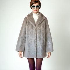 Vintage 60s Mod Faux Fur Coat Silver Grey