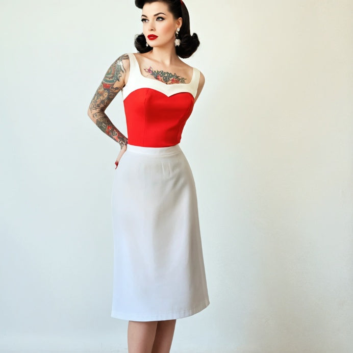 Pin Up 50s Vintage Rockabilly Straight Skirt White