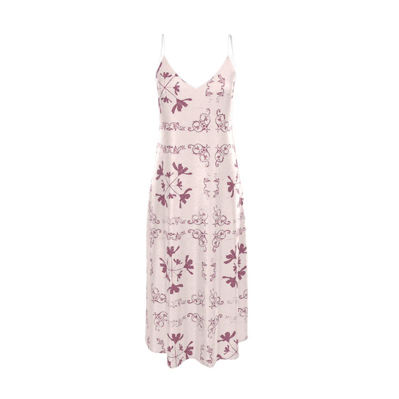 Pure Silk Pattern Slip Dress Pink