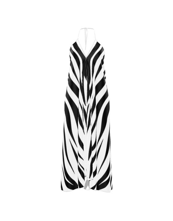 Silk Halterneck Backless Dress Zebra Print