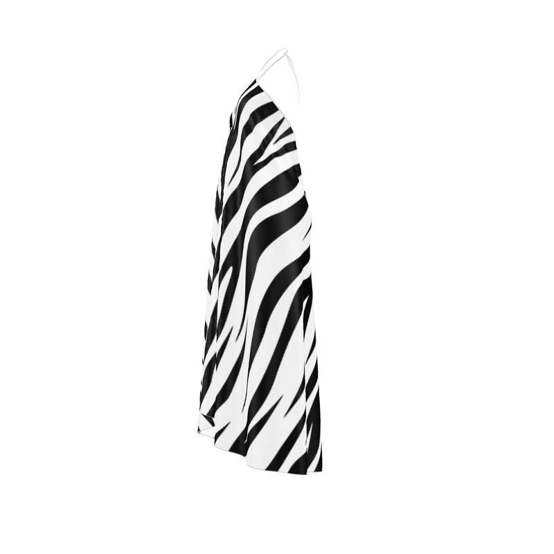 Silk Halterneck Backless Dress Zebra Print