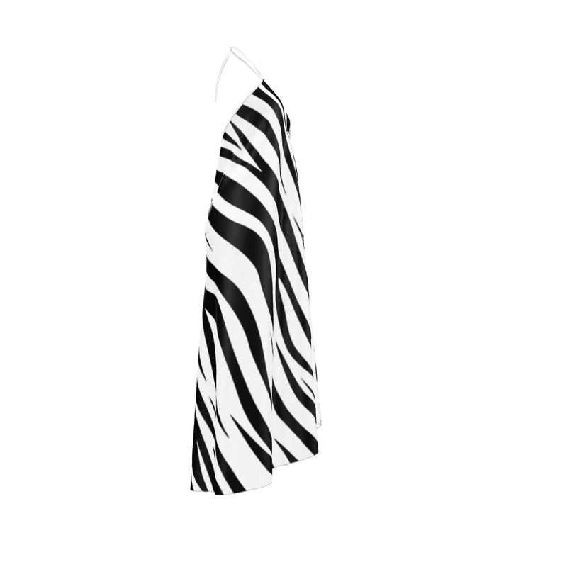 Silk Halterneck Backless Dress Zebra Print