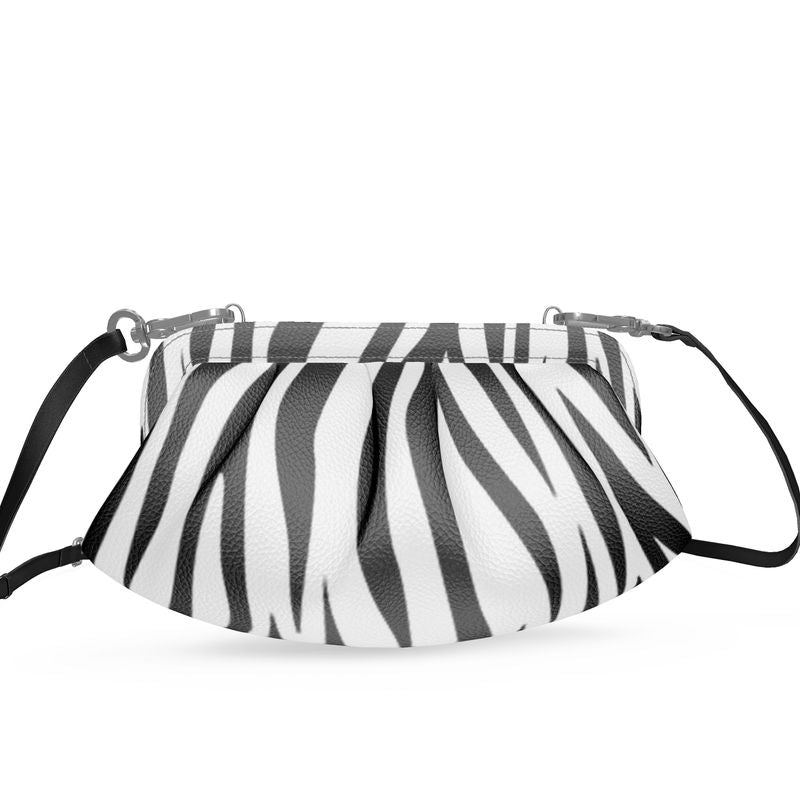 Leather Pleated Soft Frame Bag Zebra Print