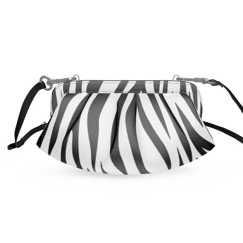 Leather Pleated Soft Frame Bag Zebra Print