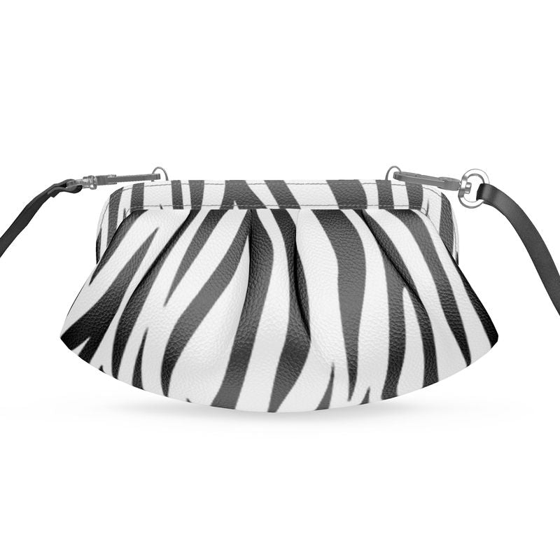 Leather Pleated Soft Frame Bag Zebra Print