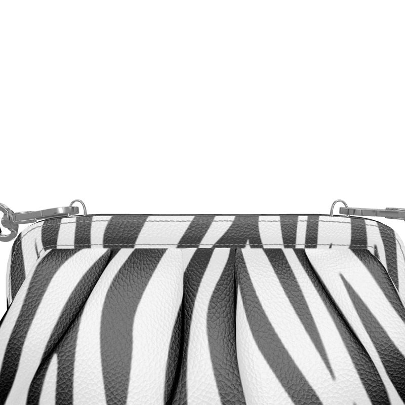 Leather Pleated Soft Frame Bag Zebra Print