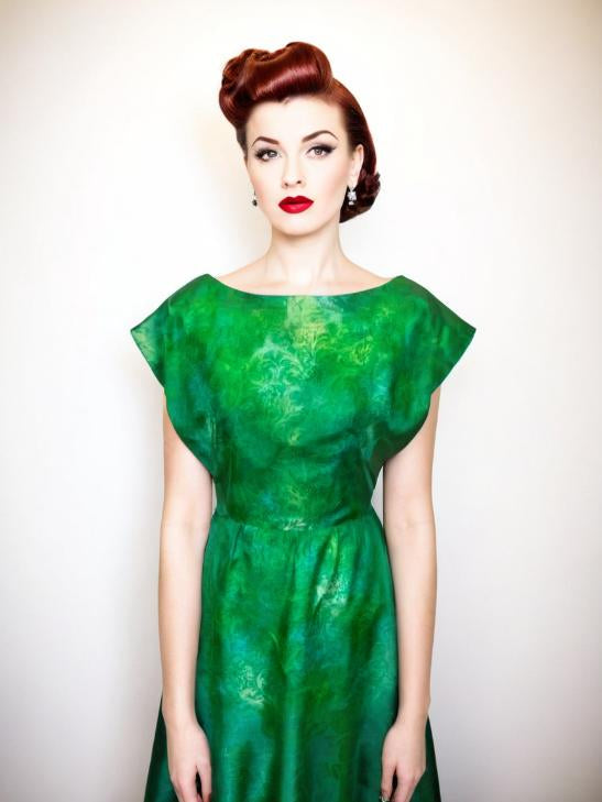 Vintage 50s Rockabilly Dress Green Silk Couture