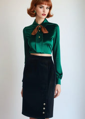 80s Vintage Black Velvet High Waist Skirt