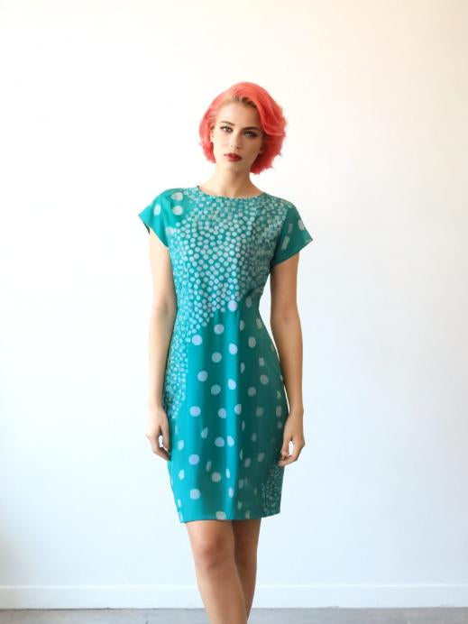 Vintage Green Polka Dot 80s Dress New Wave