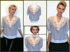 80s Vintage Short Sleeve Blouse With Shoulder Pads