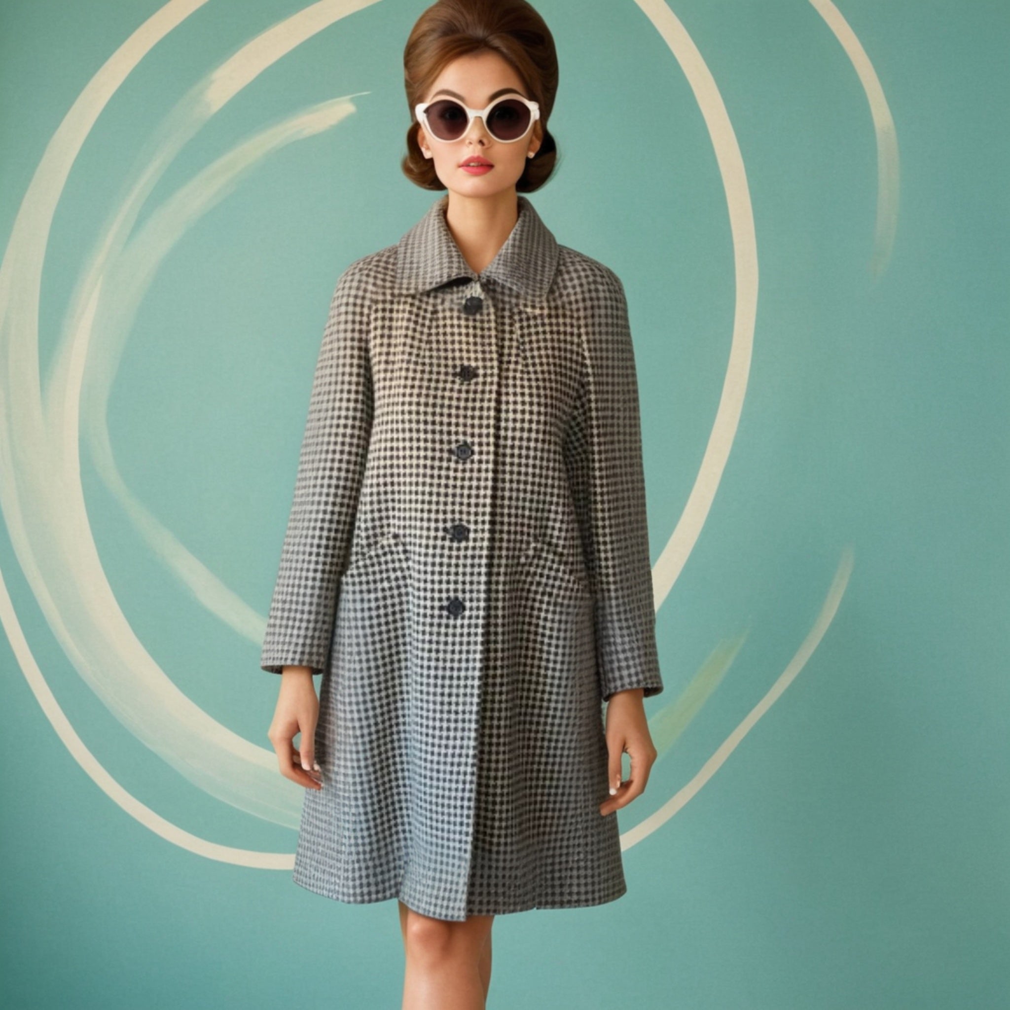 Vintage 60s Mod Houndstooth Jaeger Wool Coat