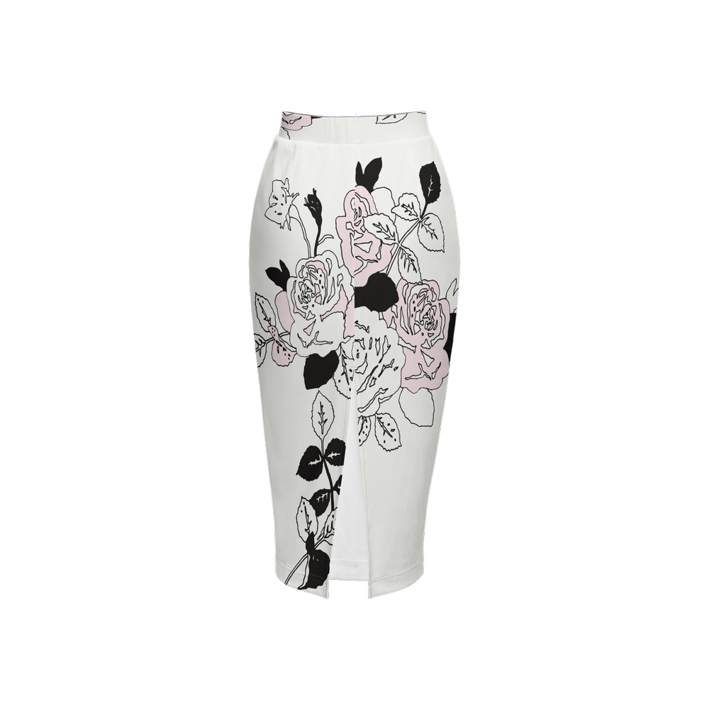 Rose Print Pencil Skirt Women