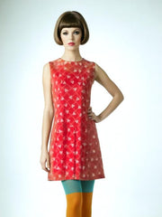 60s Vintage Red Geometric Dress Sleeveless