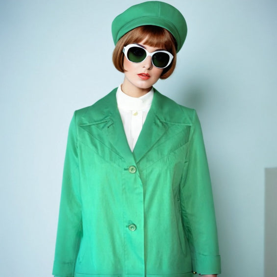 Vintage Mod Trench Coat Green Raincoat