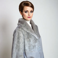 Vintage 60s Mod Faux Fur Coat Silver Grey