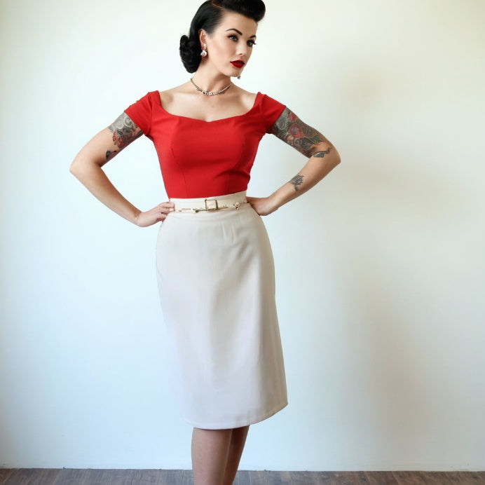 Pin Up 50s Vintage Rockabilly Straight Skirt White