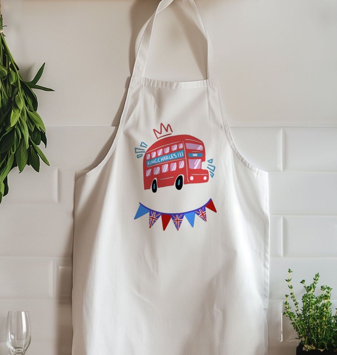 King Charles London Bus Organic Cotton Kitchen Apron