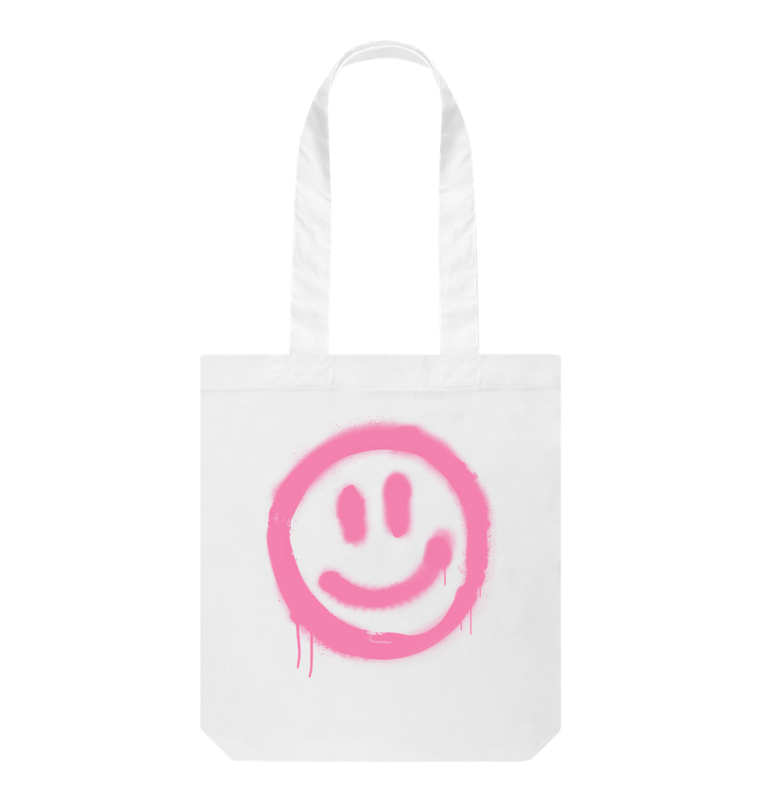 Retro Smiley Face Tote Bag Organic Cotton White One Size