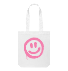 Retro Smiley Face Tote Bag Organic Cotton White One Size